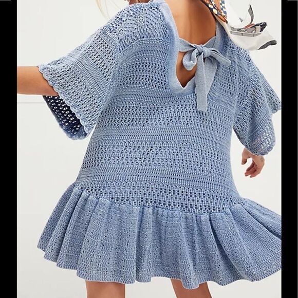 Free People Blue Crochet Mini Dress - Picture 4 of 16